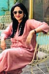 Shop_Dot_Pink Silk Boat Kurta And Pant Set _at_Aza_Fashions