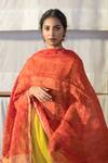 Anavila_Red 100% Linen Jamdani Dupatta _Online_at_Aza_Fashions