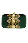 Shop_Dzior Perl_Green Embellished Velvet Clutch_at_Aza_Fashions