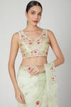 Priyanka Jain_Green Georgette Embroidered Pre-draped Saree _Online_at_Aza_Fashions