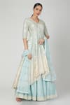 Buy_Priyanka Jain_Blue Lehenga And Blouse Chanderi Sequin Embroidered Kurta Set _at_Aza_Fashions