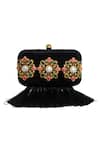 Shop_Dzior Perl_Black Embellished Tasselled Velvet Clutch _at_Aza_Fashions