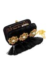 Dzior Perl_Black Embellished Tasselled Velvet Clutch _Online_at_Aza_Fashions