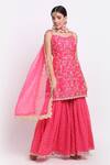 Buy_Priyanka Jain_Pink Dupion, Georgette And Net Lining Shantoon Cutdana, Sequin Kurta Sharara Set _at_Aza_Fashions