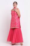 Priyanka Jain_Pink Dupion, Georgette And Net Lining Shantoon Cutdana, Sequin Kurta Sharara Set _Online_at_Aza_Fashions