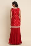 Shop_Priyanka Jain_Red Dupion Embroidery Thread V Neck Georgette Kurta Lehenga Set _at_Aza_Fashions