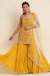 Buy_Priyanka Jain_Yellow Georgette And Organza Lining Shantoon Embroidery Thread Kurta Sharara Set _at_Aza_Fashions