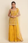 Priyanka Jain_Yellow Georgette And Organza Lining Shantoon Embroidery Thread Kurta Sharara Set _Online_at_Aza_Fashions