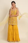 Buy_Priyanka Jain_Yellow Georgette And Organza Lining Shantoon Embroidery Thread Kurta Sharara Set _Online_at_Aza_Fashions