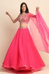Buy_Priyanka Jain_Pink Dupion, Georgette And Organza Lining Shantoon Cutdana, Sequin & Lehenga Set _at_Aza_Fashions