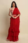 Priyanka Jain_Red Dupion And Georgette Lining Shantoon Embroidery Ruffle Saree With Blouse _Online_at_Aza_Fashions