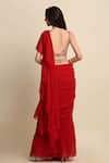 Shop_Priyanka Jain_Red Dupion And Georgette Lining Shantoon Embroidery Ruffle Saree With Blouse _at_Aza_Fashions