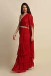 Buy_Priyanka Jain_Red Dupion And Georgette Lining Shantoon Embroidery Ruffle Saree With Blouse _Online_at_Aza_Fashions