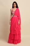 Buy_Priyanka Jain_Pink Dupion And Georgette Lining Shantoon Embroidery Ruffle Saree With Blouse _Online_at_Aza_Fashions