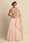 Buy_Priyanka Jain_Pink Chanderi, Georgette And Organza Lining Shantoon Cutdana, Sequin Lehenga Set _at_Aza_Fashions