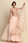 Buy_Priyanka Jain_Pink Chanderi, Georgette And Organza Lining Shantoon Cutdana, Sequin Lehenga Set _Online_at_Aza_Fashions