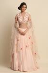 Buy_Priyanka Jain_Pink Chanderi Embroidery Thread V Neck Lehenga Set _at_Aza_Fashions