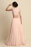 Shop_Priyanka Jain_Pink Chanderi Embroidery Thread V Neck Lehenga Set _at_Aza_Fashions