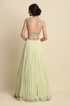 Shop_Priyanka Jain_Green Chanderi Embroidery Thread V Neck Lehenga Set _at_Aza_Fashions