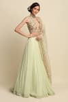 Priyanka Jain_Green Chanderi Embroidery Thread V Neck Lehenga Set _Online_at_Aza_Fashions