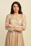 Shop_Priyanka Jain_Gold Chanderi Woven And Embroidery Thread & Sequin Round Anarkali Set _Online_at_Aza_Fashions