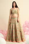 Buy_Priyanka Jain_Green Organza, Dupion Silk Floral Sweetheart Neck Print Bridal Lehenga Set _at_Aza_Fashions