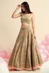 Shop_Priyanka Jain_Green Organza, Dupion Silk Floral Sweetheart Neck Print Bridal Lehenga Set _at_Aza_Fashions