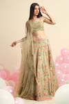 Priyanka Jain_Green Organza, Dupion Silk Floral Sweetheart Neck Print Bridal Lehenga Set _Online_at_Aza_Fashions