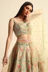 Shop_Priyanka Jain_Green Organza, Dupion Silk Floral Sweetheart Neck Print Bridal Lehenga Set _Online_at_Aza_Fashions
