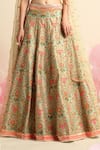Priyanka Jain_Green Organza, Dupion Silk Floral Sweetheart Neck Print Bridal Lehenga Set _at_Aza_Fashions