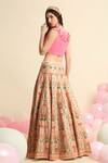 Shop_Priyanka Jain_Peach Dupion , Crepe Floral V Neck Embroidered Lehenga And Blouse Set _at_Aza_Fashions
