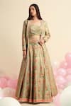 Priyanka Jain_Green Dupion Silk Embroidered Floral Jacket Open Lehenga Set _Online_at_Aza_Fashions