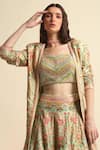 Shop_Priyanka Jain_Green Dupion Silk Embroidered Floral Jacket Open Lehenga Set _Online_at_Aza_Fashions