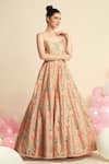 Priyanka Jain_Peach Dupion Silk Floral Sweetheart Neck Embroidered Gown _Online_at_Aza_Fashions