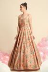 Buy_Priyanka Jain_Peach Dupion Silk Floral Sweetheart Neck Embroidered Gown _Online_at_Aza_Fashions