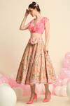 Buy_Priyanka Jain_Peach Dupion Silk Floral Embroidered Skirt Set_Online_at_Aza_Fashions