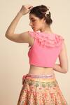 Priyanka Jain_Peach Dupion Silk Floral Embroidered Skirt Set_at_Aza_Fashions