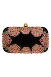 Shop_Dzior Perl_Black Embellished Rose Motif Clutch _at_Aza_Fashions