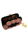 Dzior Perl_Black Embellished Rose Motif Clutch _Online_at_Aza_Fashions