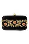 Shop_Dzior Perl_Black Embellished Leaf Motif Velvet Clutch _at_Aza_Fashions