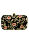 Shop_Dzior Perl_Black Embellished Velvet Floral Jaal Clutch _at_Aza_Fashions