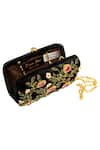 Dzior Perl_Black Embellished Velvet Floral Jaal Clutch _Online_at_Aza_Fashions