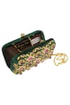 Dzior Perl_Green Embellished Zari Clutch With Sling _Online_at_Aza_Fashions