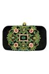 Shop_Dzior Perl_Black Embellished Emerald Velvet Clutch _at_Aza_Fashions