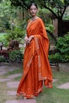 Buy_Deep Thee_Orange Silk Embroidery Aari Floral Saree With Blouse _at_Aza_Fashions