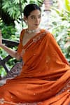 Deep Thee_Orange Silk Embroidery Aari Floral Saree With Blouse _Online_at_Aza_Fashions
