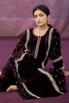 Shop Deep Thee Purple Organza, Velvet Bead , Thread Round Embroidered Kurta Set Online at Aza Fashions Shop_Deep Thee_Purple Organza, Velvet Bead , Thread Round Embroidered Kurta Set _Online_at_Aza_Fashions