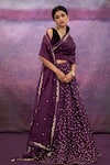 Buy_Deep Thee_Purple Velvet Embroidered Thread Work V Neck Floral Lehenga Set _at_Aza_Fashions