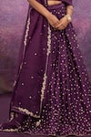 Shop_Deep Thee_Purple Velvet Embroidered Thread Work V Neck Floral Lehenga Set _Online_at_Aza_Fashions