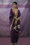 Buy_Deep Thee_Purple Silk Embroidered Thread Work V Neck Floral Saree With Blouse _at_Aza_Fashions